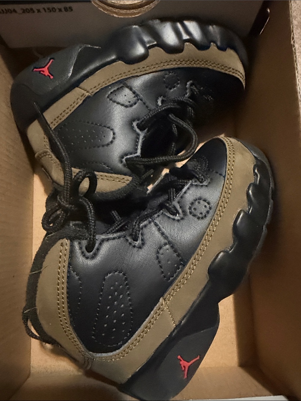 Jordan Kids Black and Olive Sneakers with Red Jumpman